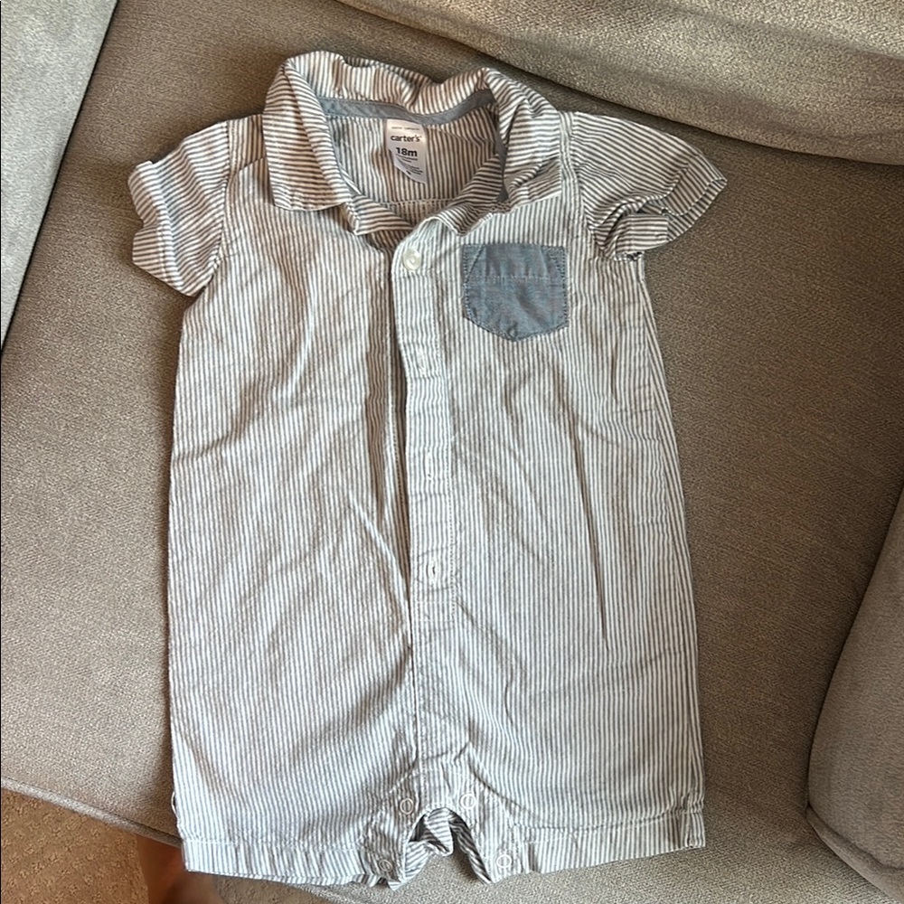 Carter's Striped One Piece - Gray and White